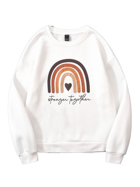 

slogan & rainbow print sweatshirt b7gm#, Black