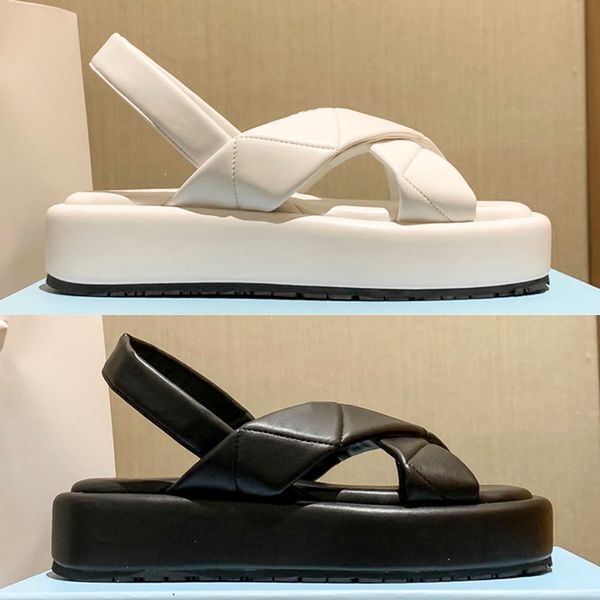 

with box quilted nappa leather crisscross platform sandals designer slipper women shoes white black fashion summer sandal outdoor luxury bea