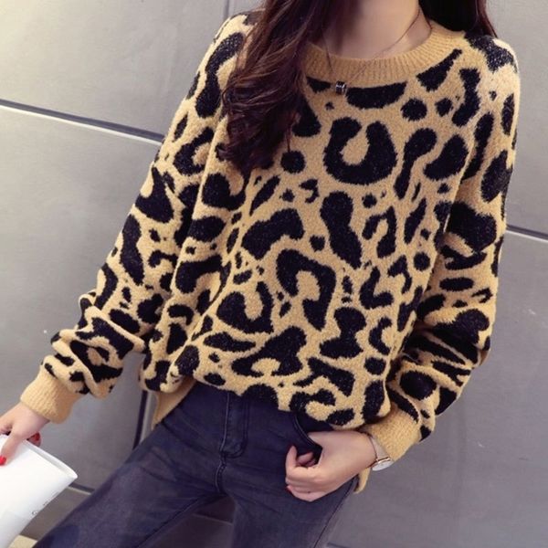 

woman leopard knitted sweater winter thick long sleeve female pullovers autumn fashion casual knitting sweaters ladies y200910, White;black
