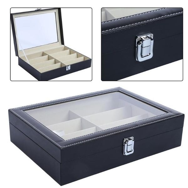 

8 grid fashion glasses storage box corrosion pu leather eyeglass box portable travel glasses display collector organization box t200629
