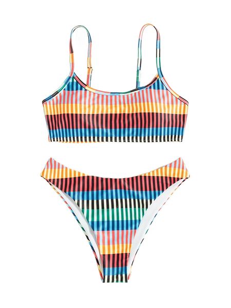 

colorful stripe bikini swimsuit n5jg#, White;black