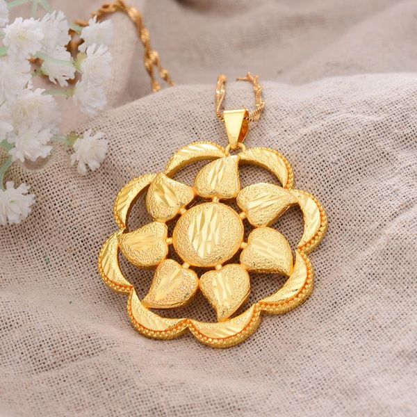 Colares pendentes Dubai Africa Sun Flower Copper Gold Color Collecting for Men Women Chain JewelryPenda
