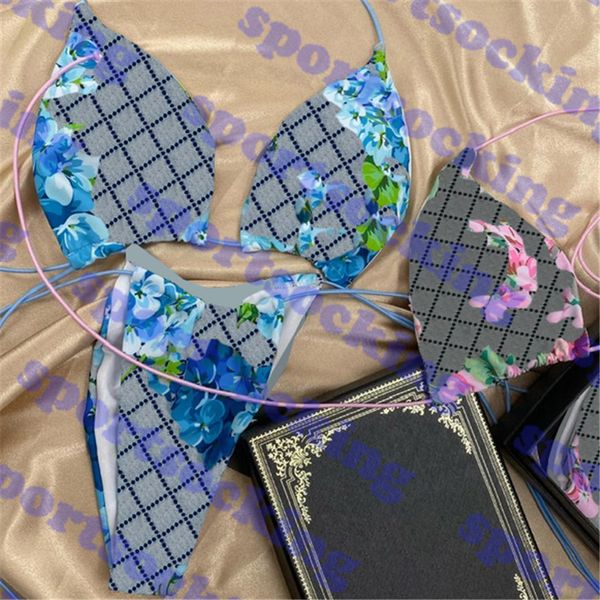 

letter logo women swimwear bikini flower print womens swimsuit suit vintage lady thong swimsuits two colors, White;black