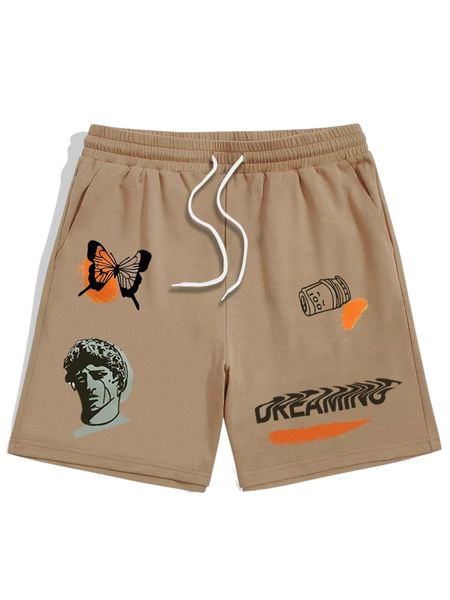 

men butterfly & figure graphic shorts d0g5#, White;black