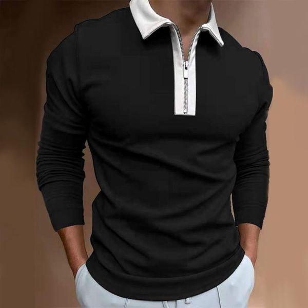 Polo da uomo Anime T-shirt per uomo Cerniera Top manica Camicia casual Lunga tinta unita Camicetta rovesciata da uomo Colletto da allenamento Top da uomo