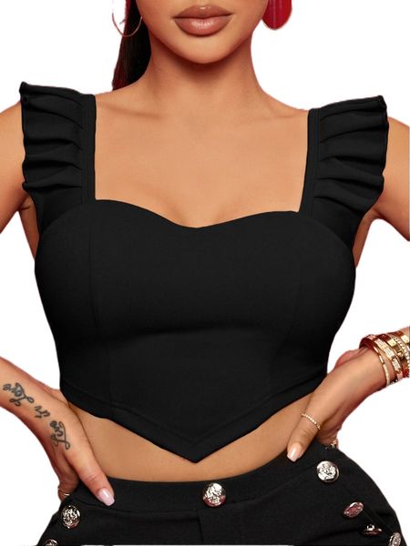 

asymmetric hem ruffle trim tank d1y6#, White