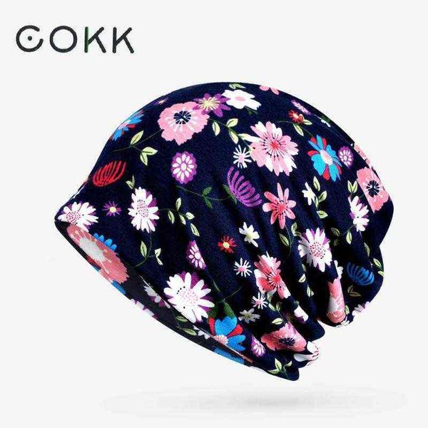 COKK NOVO CHAPES DE VERÃO DE AUTON PARA MULHERES CLOGONIE Tulband Hat Hat Flower Printing Horsetail Feanie Máscara FinCom fêmea gorras j220722