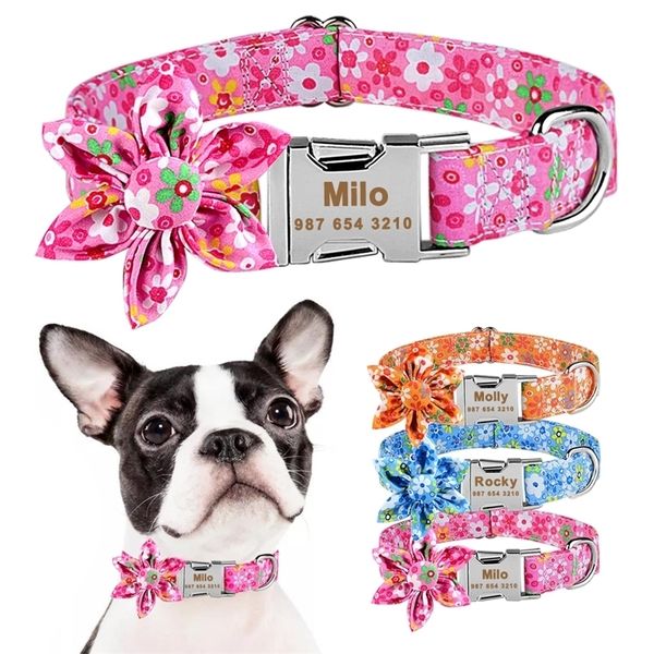 Collare per cani personalizzato in nylon con fiore e fibbia in metallo Collari con nome inciso per cuccioli di piccole dimensioni medie e grandi Forniture per cani per gatti 220610