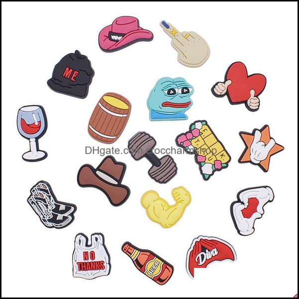 

shoe parts accessories shoes 100pcs gesture sign croc charms for part decoration buckcle wirstband bracelet clog charm soft rubber buttons, White;pink