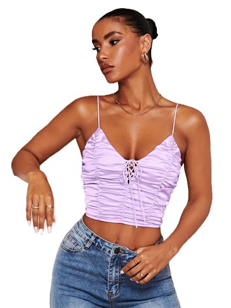 

lace up front ruched cami z5uj#, White