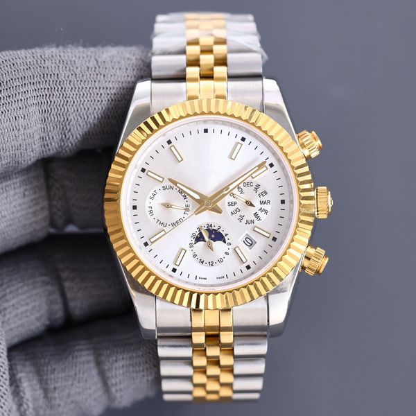 

mens automatic mechanical watch 41mm watch 904 stainless steel strap black ceramic bezel white disc bracelet folding clasp waterproof lumino, Slivery;brown