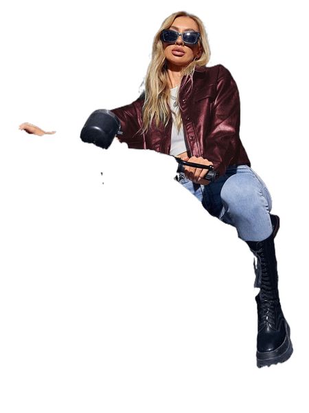 

single breasted pu jacket p2qw#, Black;brown