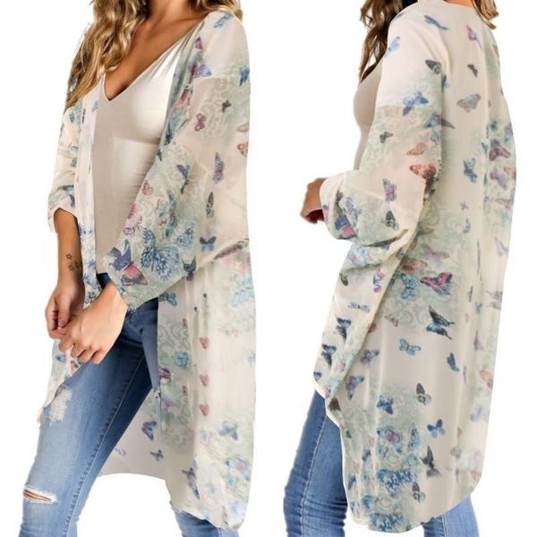 

zanzea floral kimono cardigan womens summer chiffon blouse fashion print beach cover up female bohemian blusas tunic y200828, White