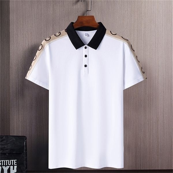

korea style solid brand fashion black white polo shirts short sleeve men's summer breathable tee oversize 6xl 7xl 8xl 220702, White;black