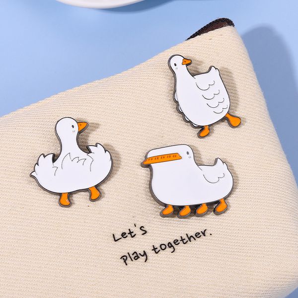 

european cartoon white duck model brooch alloy enamel animal lapel pin clothes corsage badge for backpack sweater clothing accessories, Gray