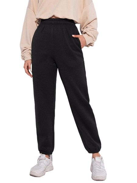 

elastic waist solid sweatpants m1dc#, Black;white