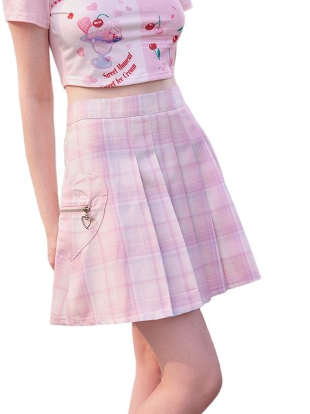 

kawaii plaid pleated skirt w5ug#, Black