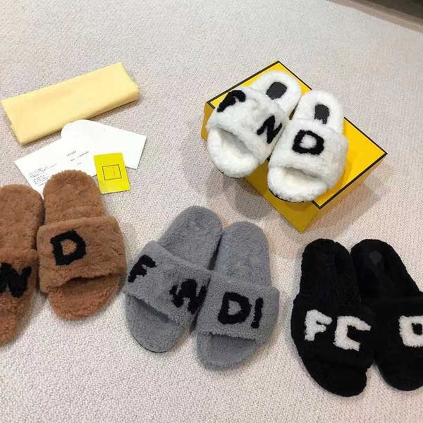 

with box italy pillow soft fur slippers women furry slides fd designers house indoor sandal men fluffy plush platform flats luxury shoes fle, Black