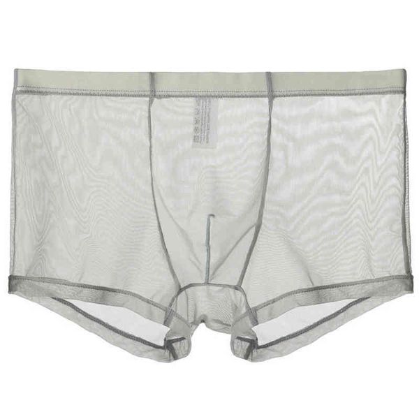 New Sexy Pantaloncini boxer sottili traspiranti Uomo Mesh Trasparente Vedere attraverso U-Convex Ice Silk Lingerie Mutandine intimo G220419