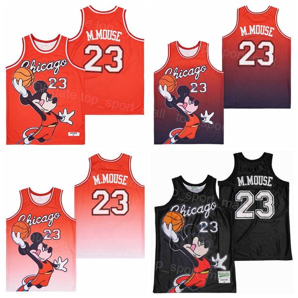 Filme de basquete masculino 23 Mouse Movie Jersey Fade Uniform Hiphop para fãs esportivos Pure Cotton Hip Hop Bordado vermelho Black Team Color Breathable