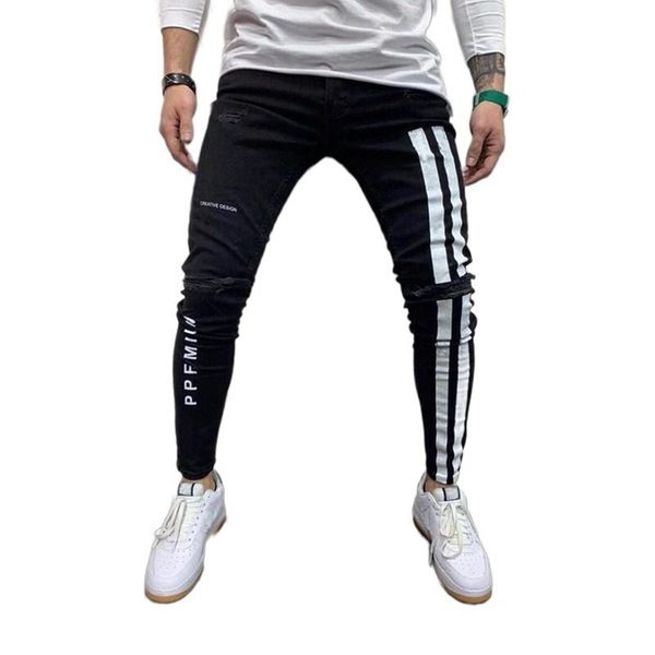 

men's jeans styles men stretchy skinny biker slim fit denim scratched zipper hip hop casual jeansmen's, Blue