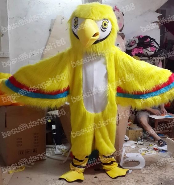 Halloween Gelber Papagei Maskottchen Kostüm Hochwertige Cartoon Charakter Outfits Karneval Erwachsene Größe Geburtstag Party Outdoor Outfit Unisex Kleid Outfit