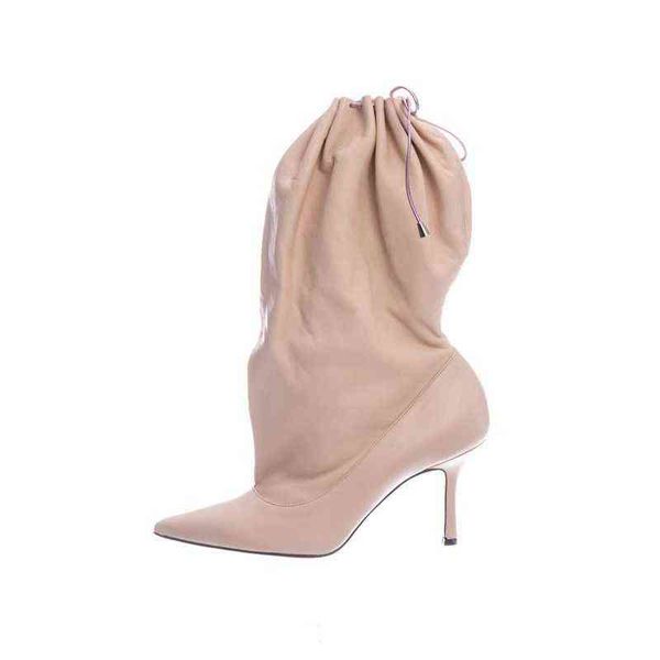 

boots brand new women mid-boots be toe stiletto lace-up pocket solid color party shoes size 34-43 220709, Black