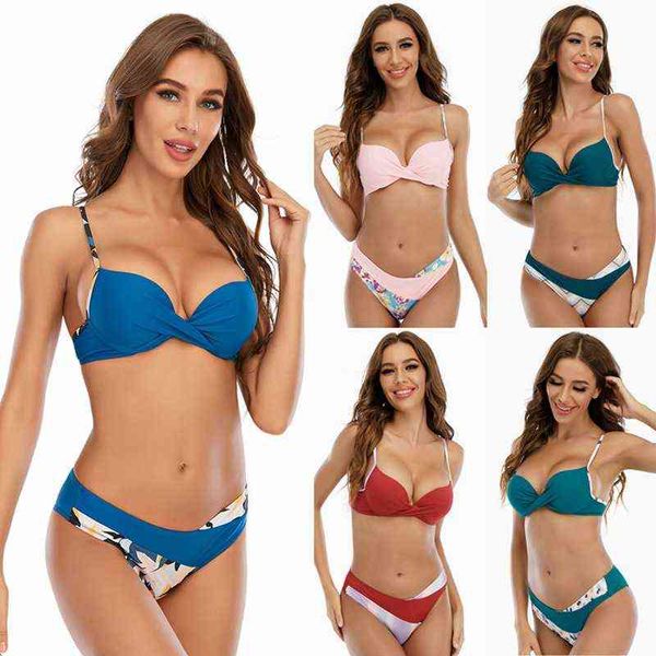 

bikini 2022 bikini women's color matching floral split swimsuit beach swimsuit, White;black