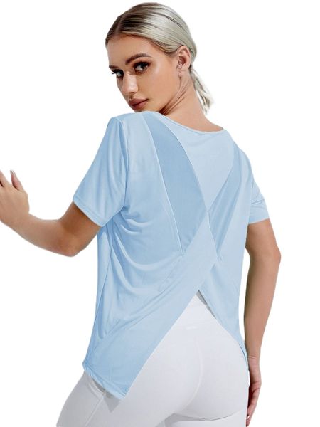 

breathable contrast mesh sports tee x3hn#, Gray