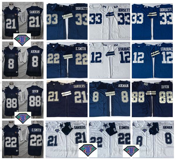 

vintage 75th 8 troy aikman 21 deion sanders football jerseys 12 roger staubach 22 emmitt smith 33 tony dorsett 88 michael irvin thanksgiving, Black;red