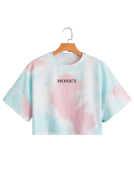 

plus tie dye & letter graphic tee 1792#, Black