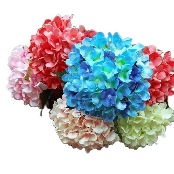 Bir sahte çiçek tek kök ortanca simülasyonu Düğün ev dekoratif yapısal çiçekler için yuvarlak ortancalar