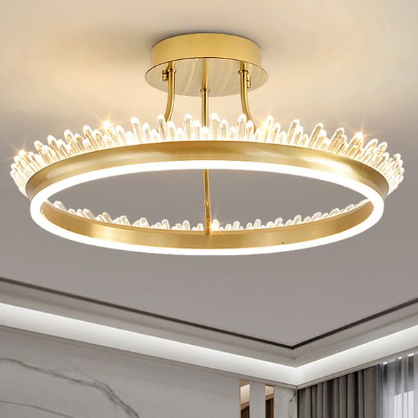 LED MODERN CRISTAL TECELING LUZES DE CRIPLETO AMERICANO Lâmpada de teto redondo Americano European Art Deco Qualidade Quarto da sala de estar pendurado Light Home Iluminação interna