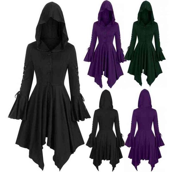 

halloween comes for women medieval cosplay gothic lace up viking vintage renaissance dress hooded shirts long sleeve clothing l220714, Black;red
