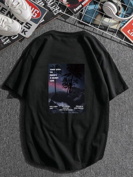 

men slogan & scenery print tee y8qd#, White;black