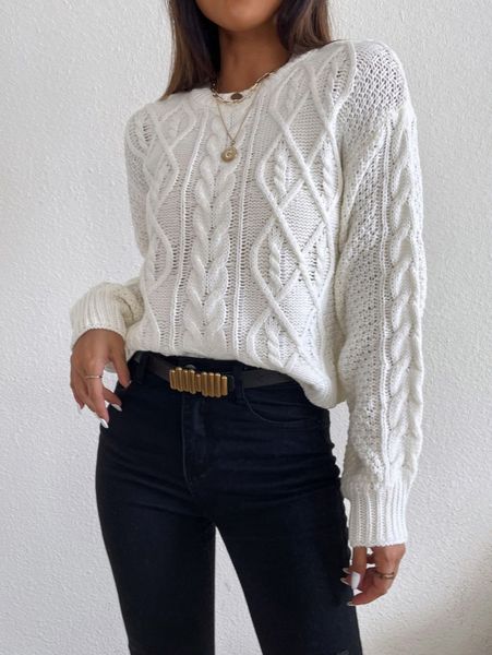 

cable knit drop shoulder sweater b46o#, White;black