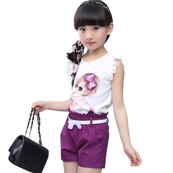 

girls clothes set summer cartoon vest + short pants 2 pcs children clothing for teen kids 8 10 12 14 year 220507, White