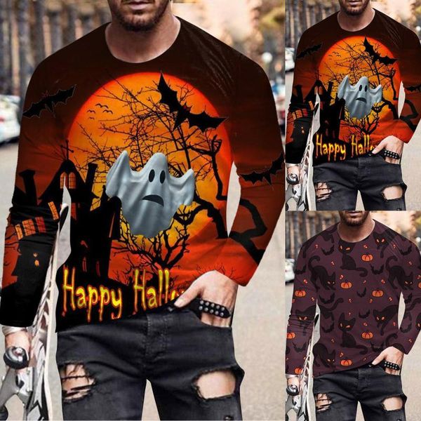 Herren-Poloshirts, große T-Shirts für Herren, modisch, lässig, Halloween, Rundhalsausschnitt, 3D-Digitaldruck, Langarmshirt, V-Top, Baumwolle, Herren