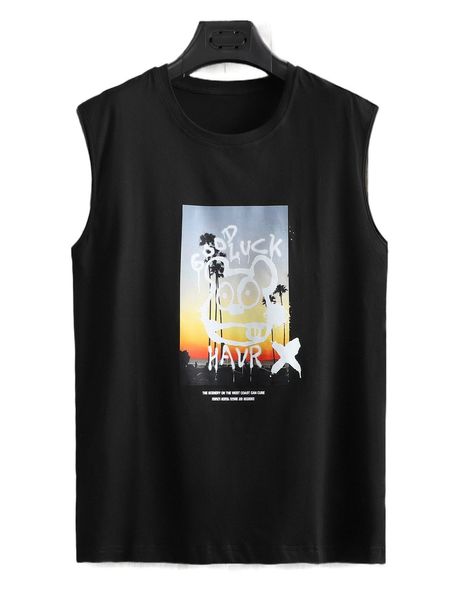 

men cartoon & slogan graphic tank r797#, White;black