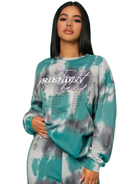 

sxy tie dye letter graphic drop shoulder sweatshirt b43q#, Black