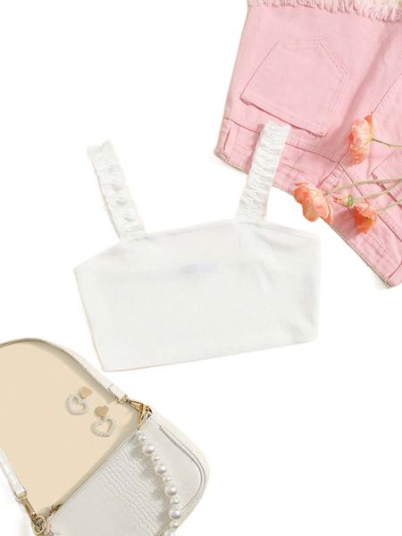 

frill trim rib knit crop 0132#, White