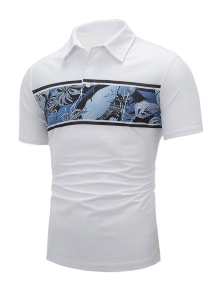 

men tropical print polo shirt w7o2#, White;black