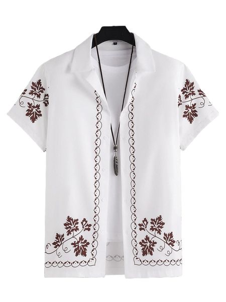 

men 1pc plant print button front shirt k9pv#, White;black