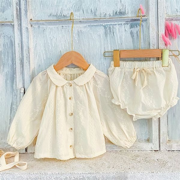 

spring autumn toddler baby girls clothes suit born girl fashion clothing set long sleeve shirt + pp shorts 220507, White