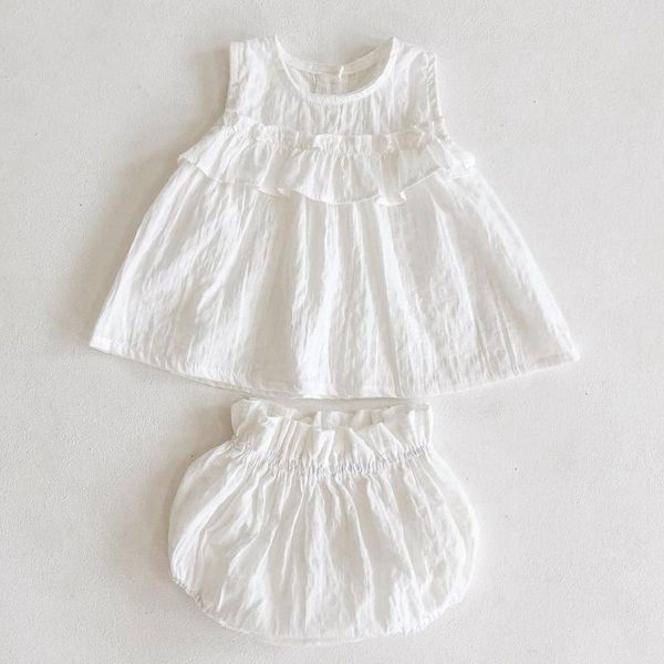 Kleidung Sets Sommer Nette Weiße Baumwolle Baby Mädchen Top + Shorts Rosa Zwei-stück Set 3 6 9 12 18 24 monate Kleinkind Säuglings Kleidung OBS214806