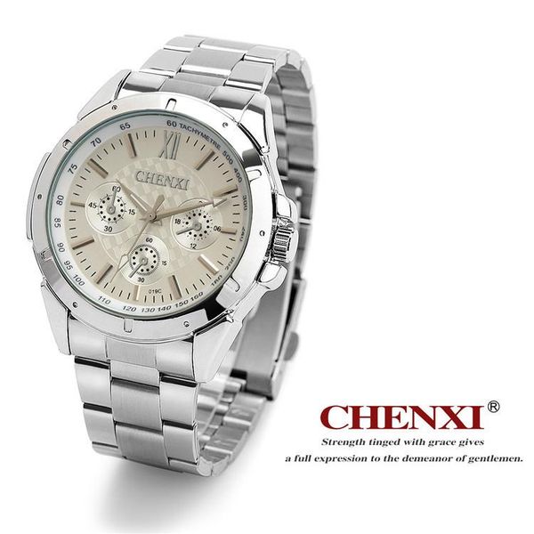 

chenxi brand original men watches fashion casual business wristwatch male full steel quartz watch man clocks relogio masculino, Slivery;brown