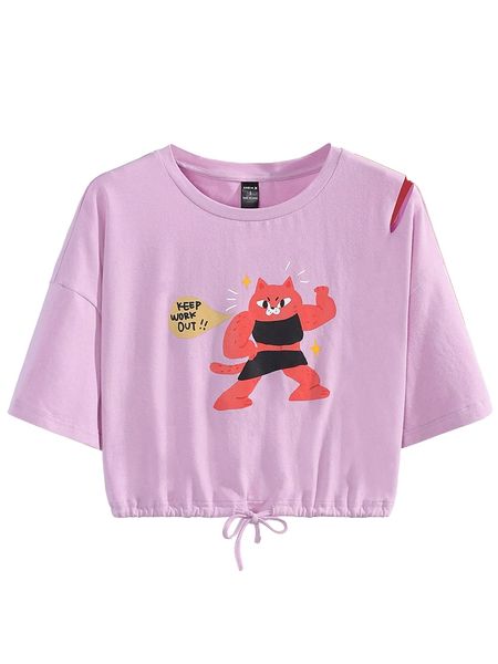 

x neko jiang cartoon graphic drop shoulder crop tee k6xh#, White