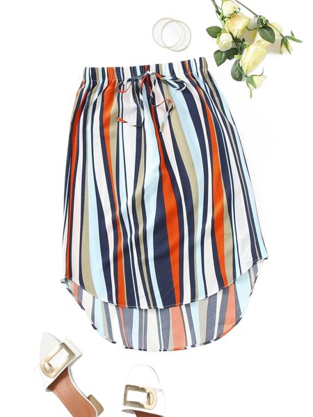 

block striped knot front high low hem skirt k8rt#, Black