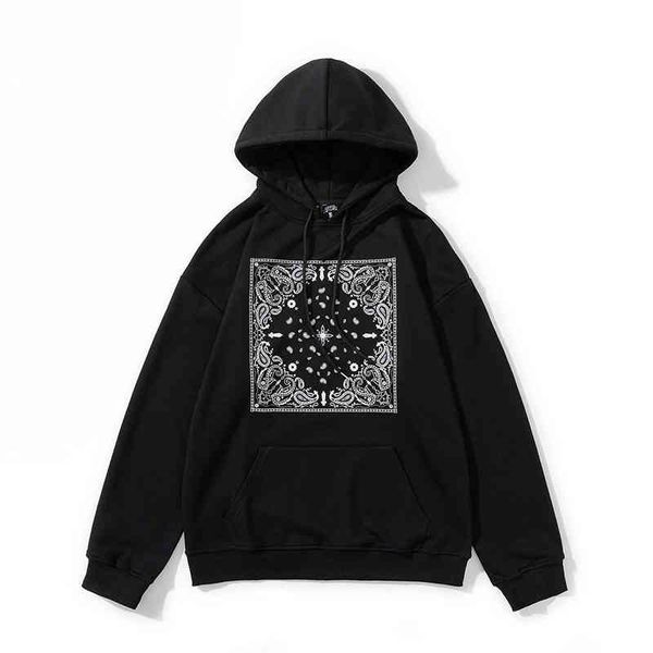 

21s autumn and winter new 330g terry cashew flower sweater loose shoulder cover thin hooded fashion brand, Black