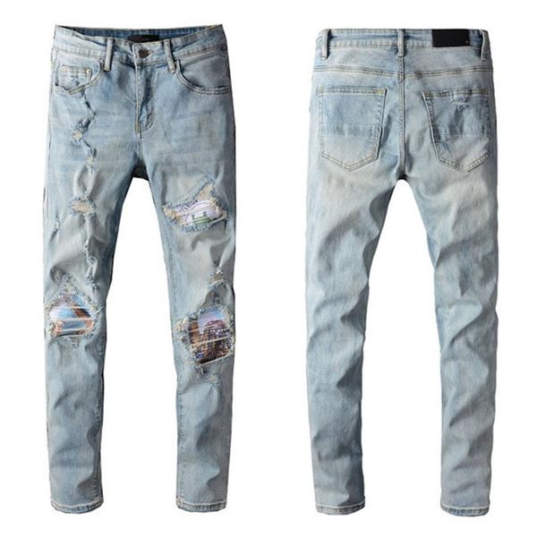 

arrivals w42 w40 waist classic luxury designer mens jeans stretch fabric slim high-grade recycled water simple generous casual sty219e, Blue